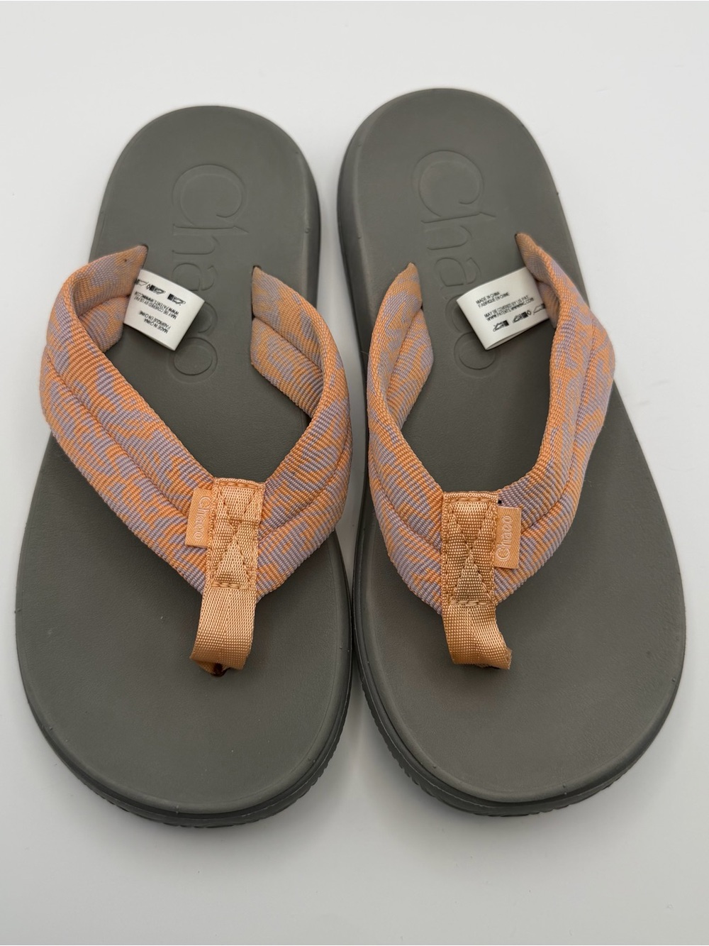 Chaco Women’s Chillos Flip Flop‎ Sandals Size 5 Gray Orange Lavender Strappy